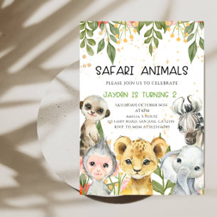 Safari Animals Boy Birthday Party-Jungle Wildlife Invitation