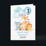 Safari Animals Boy Fist Birthday Cute 1st Birthday Card<br><div class="desc">Safari Animals Boy Fist Birthday Cute 1st Birthday</div>