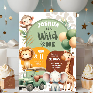 Safari Animals Boy Wild One First Birthday  Invitation