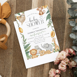 Safari Animals Calligraphy Boho Baby Shower Invitation