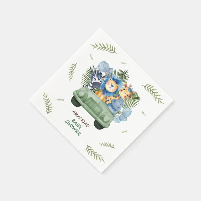 Safari Animals Car Boy Baby Shower Napkin (Corner)