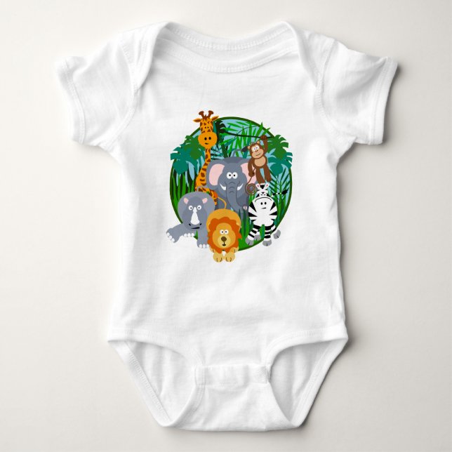 Safari Animals Cartoon Baby Bodysuit (Front)