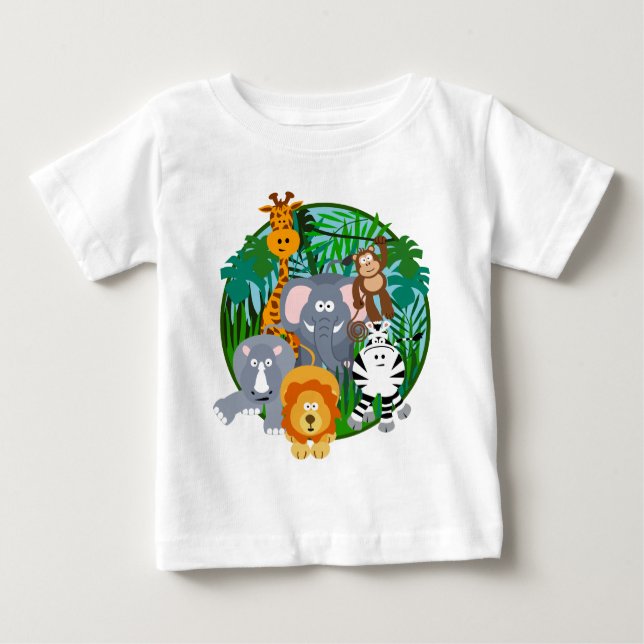 Safari Animals Cartoon Baby T-Shirt (Front)
