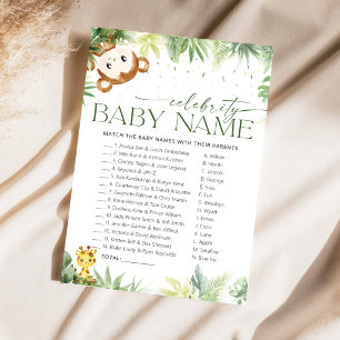 Safari Animals Celebrity Baby Name Game Card