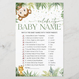 Safari Animals Celebrity Baby Name Game Card
