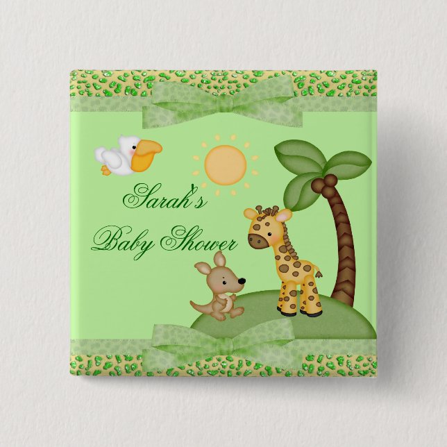 Safari Animals Cheetah Print Baby Shower 15 Cm Square Badge (Front)
