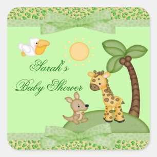 Safari Animals Cheetah Print Baby Shower Square Sticker