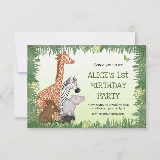 Safari animals children's party invite (small) (Front)