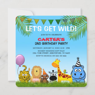 Safari Animals Colourful Kids Birthday Party Invitation