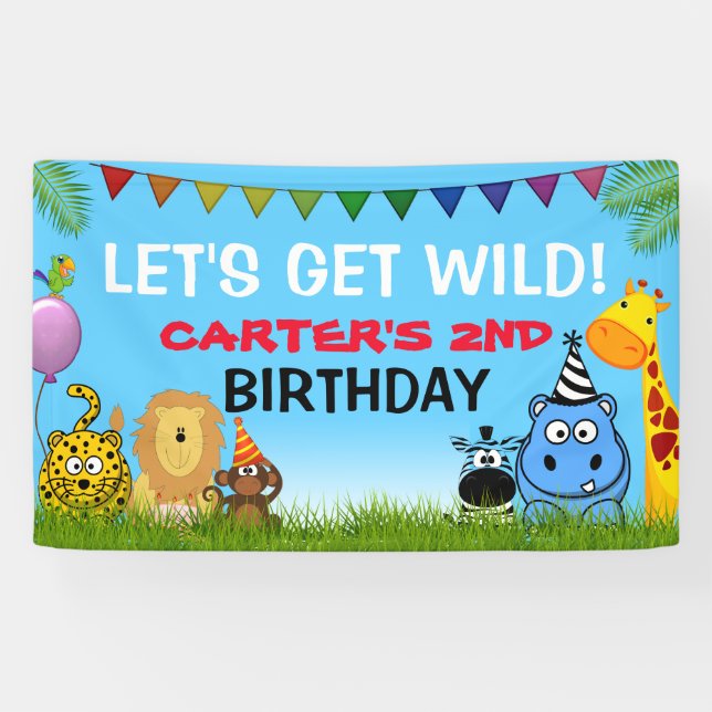 Safari Animals Colourful Kids Jungle Birthday Part Banner (Horizontal)