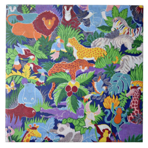Safari animals colourful pattern ceramic tile
