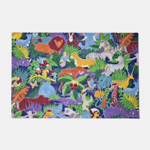 Safari animals colourful pattern doormat