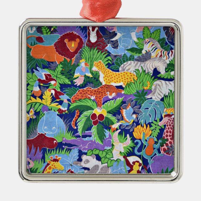 Safari Animals, colourful pattern, Metal Ornament (Front)