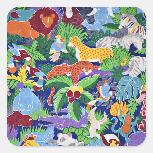 Safari Animals colourful pattern Square Sticker (Front)