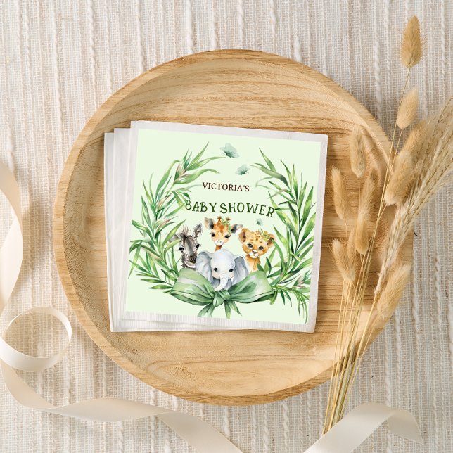 Safari Animals Cute Bow Baby Shower Napkin (Creator Uploaded)