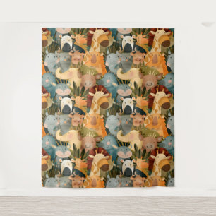 Safari animals cute whimsical colourful tapestry