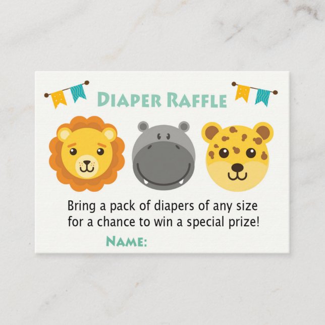Safari animals Diaper Raffle Tickets (Front)
