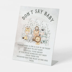 Safari Animals Don't Say Baby Shower Game Pedestal Sign