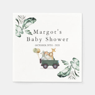 Safari Animals Drive By Baby Shower Greenery Gold Napkin