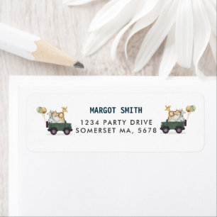 Safari Animals Drive By Baby Shower Greenery Gold Return Address Label