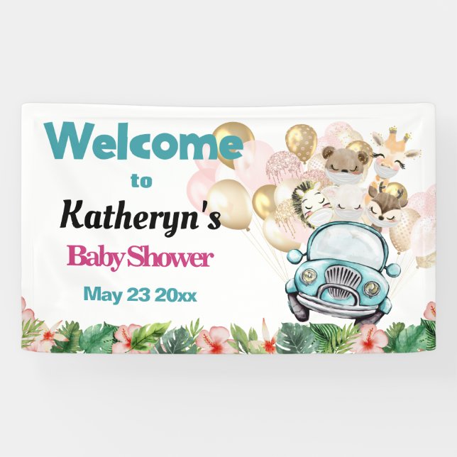Safari Animals Drive By Baby Shower WELCOME  Banne Banner (Horizontal)