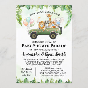 Safari Animals Drive-By Jungle Baby Shower Invitation