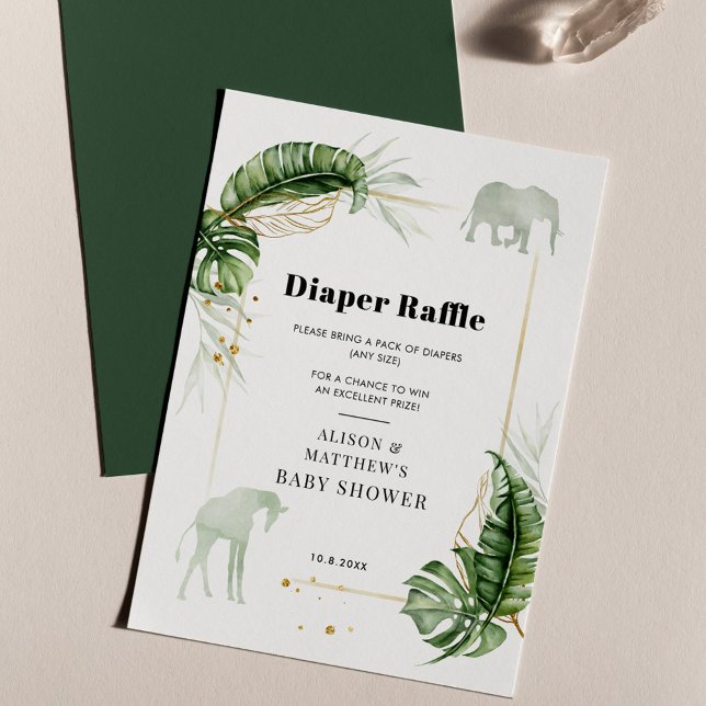 Safari Animals Elephant Baby Shower Diaper Raffle Enclosure Card (Safari Animals Elephant Giraffe Diaper Raffle Enclosure Card)