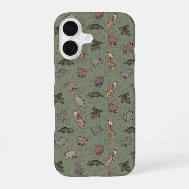Safari Animals (Elephant, Giraffe, Croc & Rhino) iPhone 16 Case (Back)
