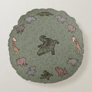 Safari Animals (elephant, giraffe, croc & rhino) Round Cushion