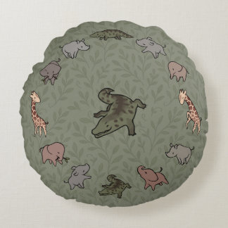 Safari Animals (elephant, giraffe, croc & rhino) Round Cushion