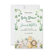 Safari Animals Eucalyptus Baby Shower Invite
