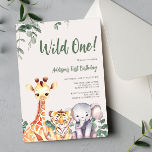 Safari Animals First Birthday Invitation