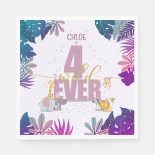 Safari Animals Four Ever Wild Girl Birthday Paper Napkin