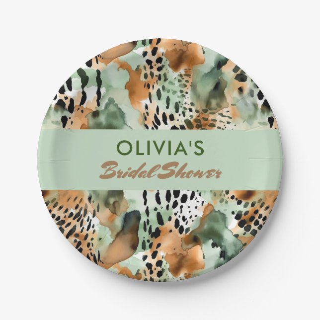 Safari Animals' Fur Patterns Sage Green Beige Paper Plate (Front)