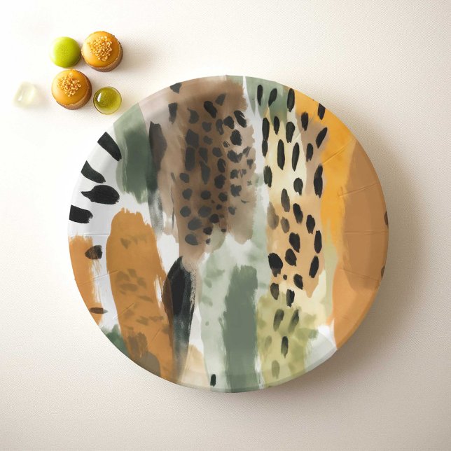 Safari Animals Fur Prints Abstract Modern Boho Paper Plate (Safari Textures and Patterns Wild Animal Fur Prints Cool Paper Plates )