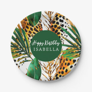 Safari Animals' Fur Prints & Palm Leaves Boho Paper Plate