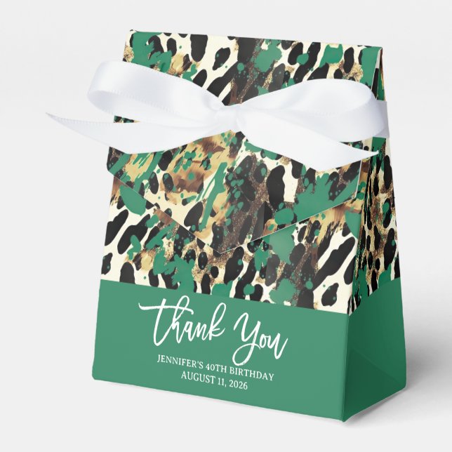 Safari Animals' Fur Prints Pattern Green Modern Favour Box (Front Side)
