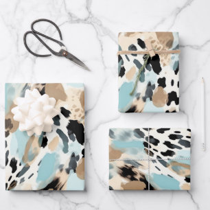 Safari Animals Fur Prints Patterns Blue and Beige Wrapping Paper Sheet
