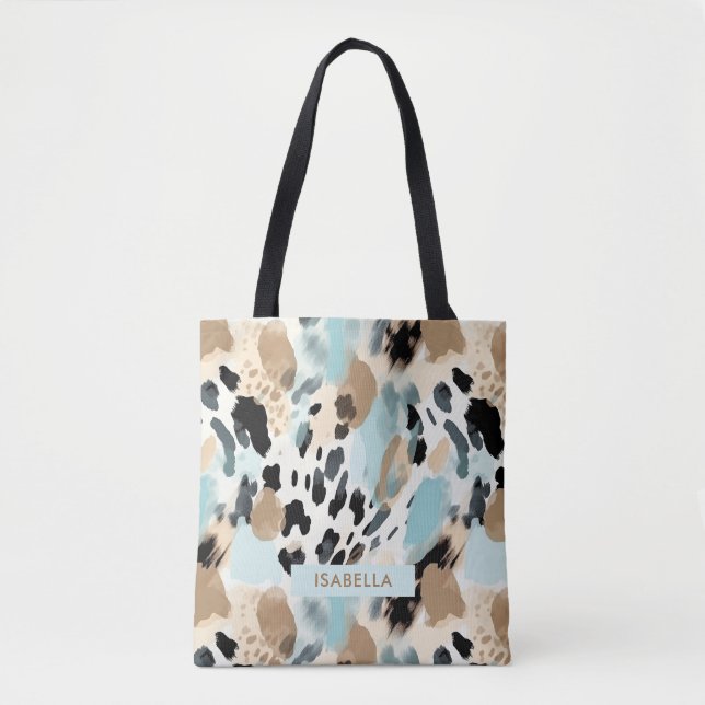 Safari Animals' Fur Prints Patterns Blue & Brown Tote Bag (Front)