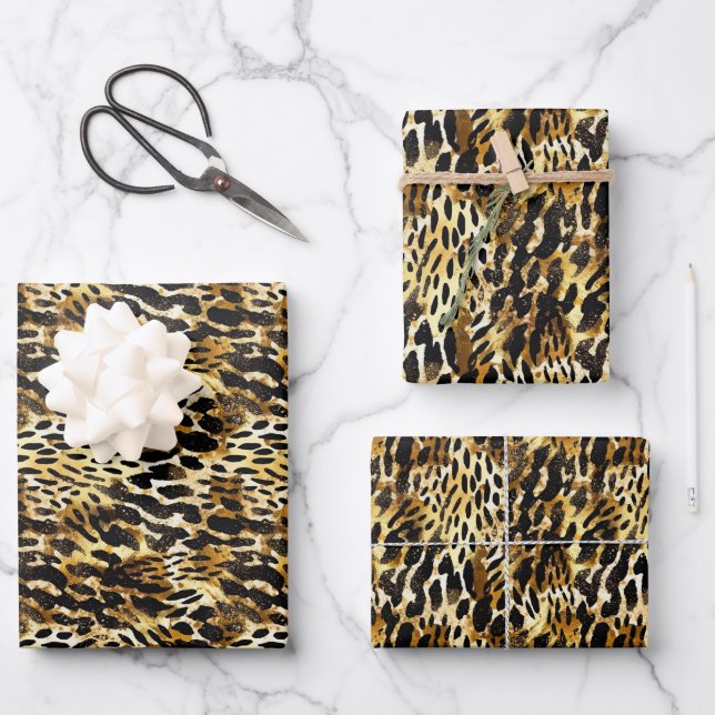 Safari Animals' Fur Prints Patterns Exotic Modern Wrapping Paper Sheet (Front)