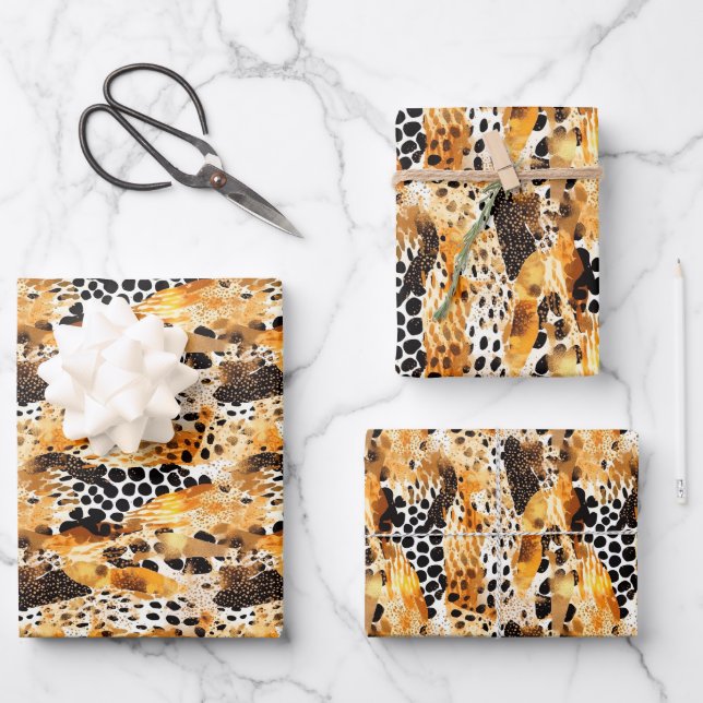 Safari Animals' Fur Prints Patterns Exotic Modern Wrapping Paper Sheet (Front)