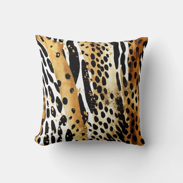 Safari Animals' Fur Prints Patterns Gold and Black Cushion (Front)