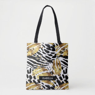 Safari Animals' Fur Prints Patterns Gold and Black Tote Bag
