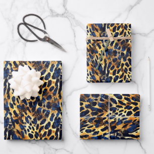 Safari Animals' Fur Prints Patterns Navy Blue Wrapping Paper Sheet