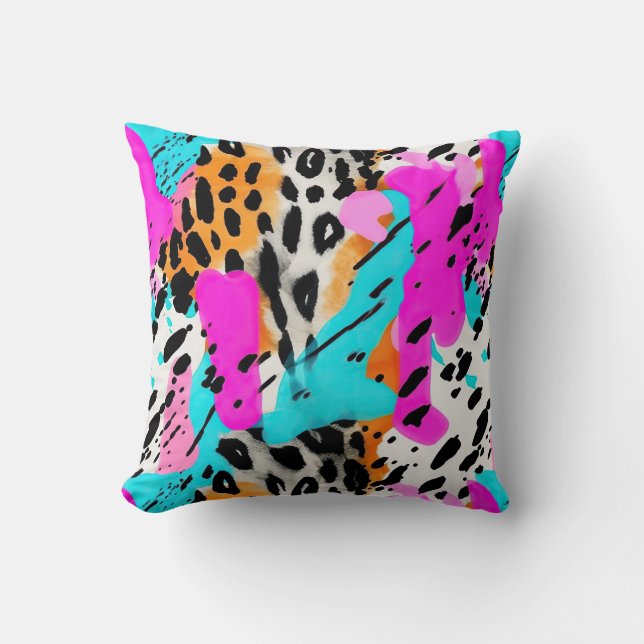 Safari Animals' Fur Prints Patterns Neon Like Cushion (Front)