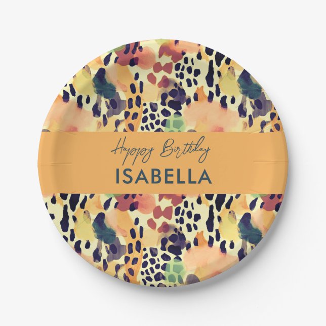 Safari Animals' Fur Prints Patterns Sunset Colours Paper Plate (Front)