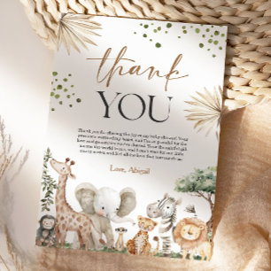 Safari Animals Gender Neutral Baby Shower Thank You Card