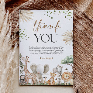 Safari Animals Gender Neutral Baby Shower Thank You Card