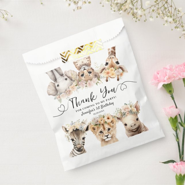 Safari Animals Girl 1st Birthday Thank You Favour Favour Bag (Sealed)