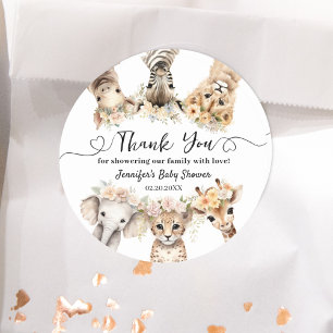 Safari Animals Girl Baby Shower Classic Round Sticker